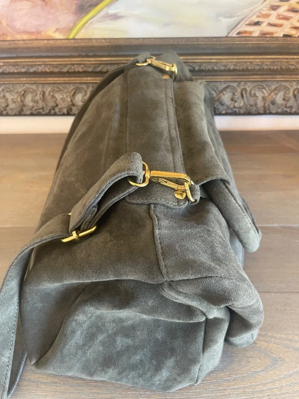 Anthropologie Green Faux Suede Convertible Boho Hippie Slouchy Backpack Purse - Picture 4 of 6